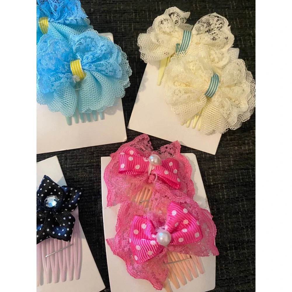 Unbranded Hair Side Combs Girls Multicolor New Bow Lace Polka Dot 5 Pair Lot